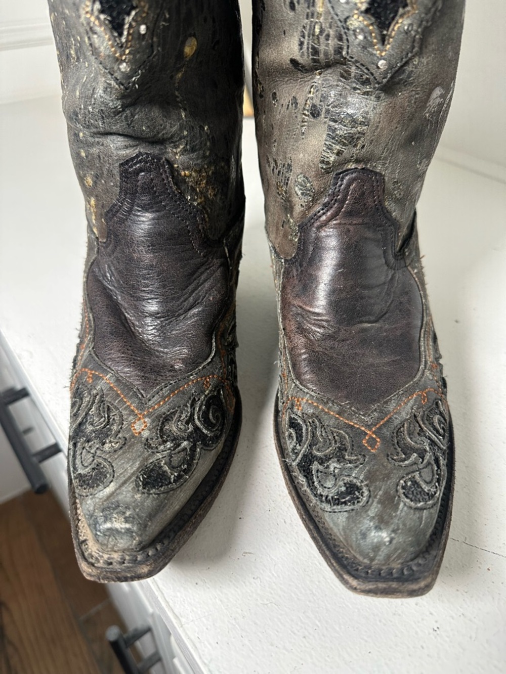 Corral Buckle Exclusive Cowboy Boots Women's 6.5M Black Goat Leather Hand Waxed - Picture 4 of 11